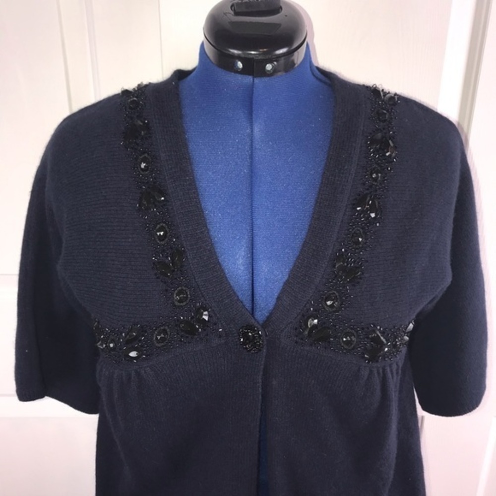 Next‎ 14(UK) black beaded wool/angora babydoll cardigan sweater - Picture 5 of 9